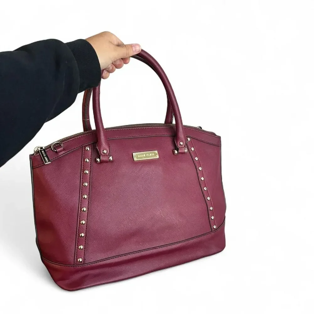 Anne Klein Burgundy Studded Satchel Tote
